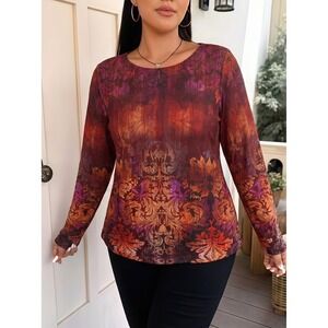 Soft‎ Surroundings Freesia Pullover Women M Burgundy Floral Damask Knit